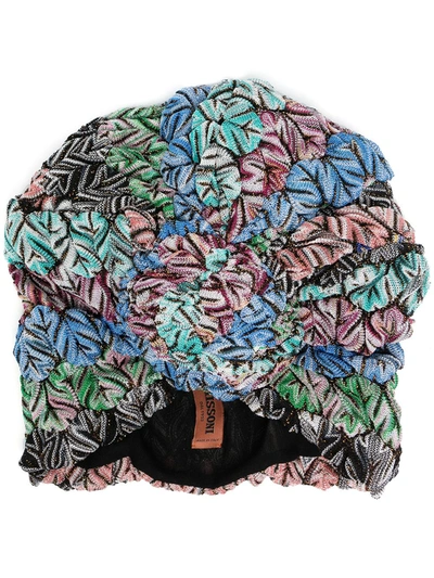 Shop Missoni Ruched Geometric Knit Turban In Blue