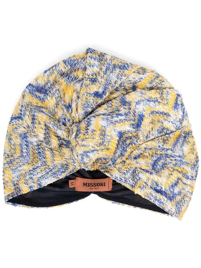 Shop Missoni Abstract Knit Turban In Blue