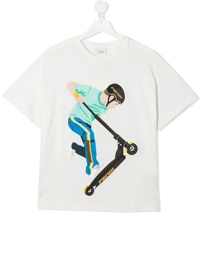 Shop Fendi Teen Scooter Graphic-print T-shirt In White