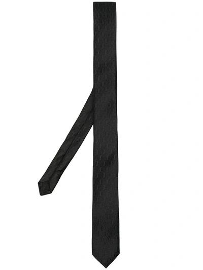 Shop Saint Laurent Monogram Pattern Silk Tie In Black