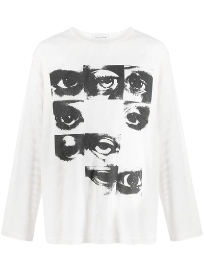 Shop Yohji Yamamoto Eye Print Ribbed Top In White