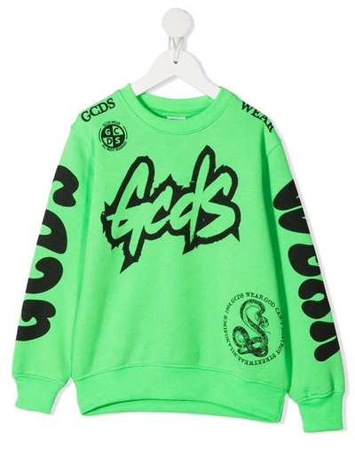 Shop Gcds Logo Print Long-sleeved Sweatshirt In Green