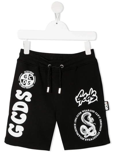Gcds Logo Print Cotton Track Shorts In Black