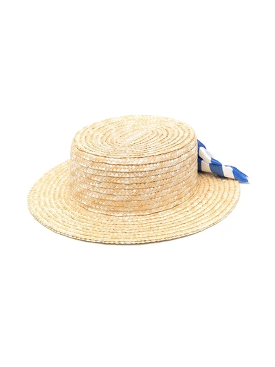 Shop Mi Mi Sol Woven Boater Hat In Neutrals