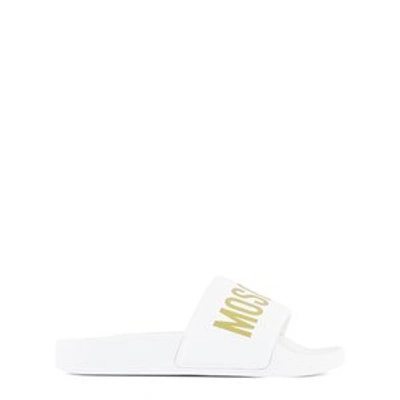 Shop Moschino White Branded Slide Sandals