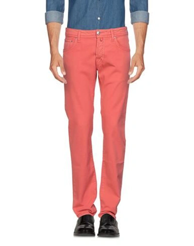 Shop Jacob Cohёn Man Pants Coral Size 34 Cotton, Elastane In Red