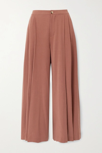 Shop Vince Pleated Lyocell Culottes In Brick
