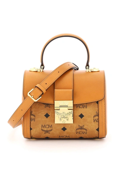 Shop Mcm Tracy Visetos Satchel Bag In Brown