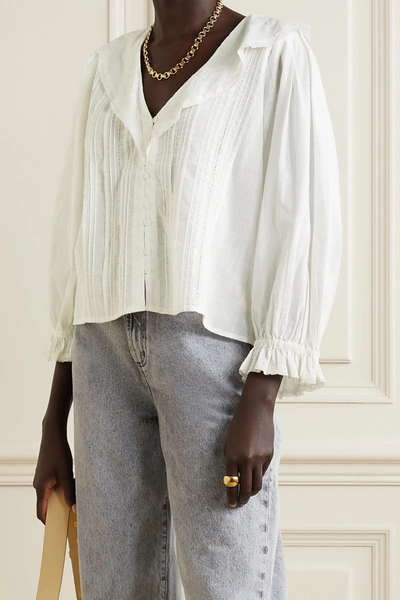 Shop The Great The Hankie Lace-trimmed Pintucked Cotton-voile Blouse In White