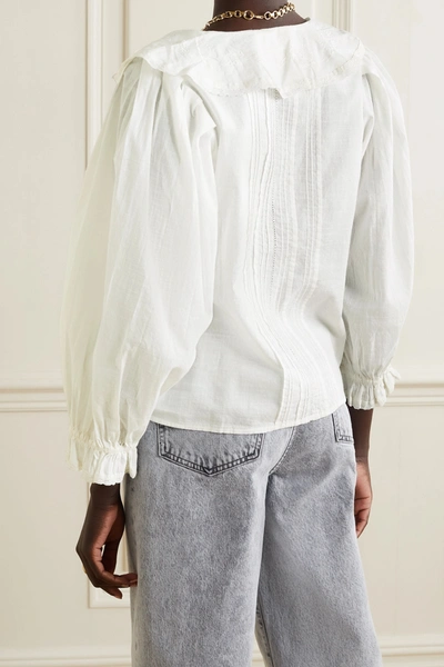 Shop The Great The Hankie Lace-trimmed Pintucked Cotton-voile Blouse In White