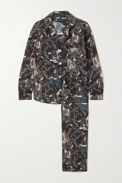 Shop Desmond & Dempsey + Rie Takeda Printed Organic Cotton Pajama Set In Navy