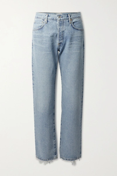 Shop Citizens Of Humanity Emery Distressed High-rise Straight-leg Jeans In Light Denim