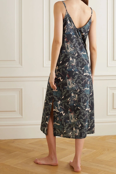 Shop Desmond & Dempsey + Rie Takeda Printed Organic Cotton-voile Nightdress In Navy