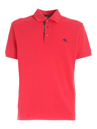 Shop Etro Logo Embroidery Pique Polo Shirt In Red