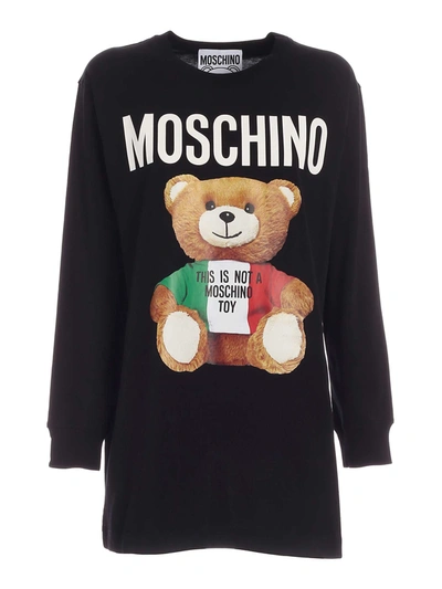 Shop Moschino Italian Teddy Bear Dress In Black