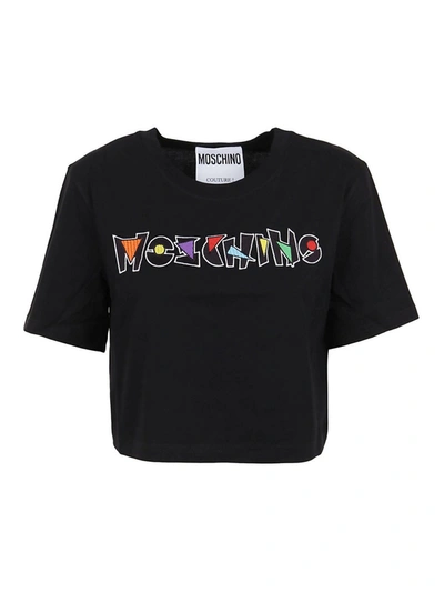 Shop Moschino Logo Embroidery Cropped T-shirt In Black