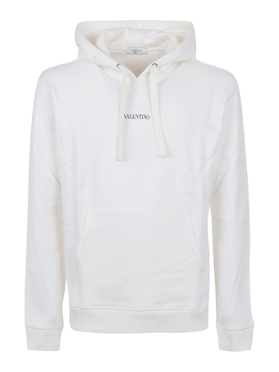 Shop Valentino Vltn Print Cotton Hoodie In White