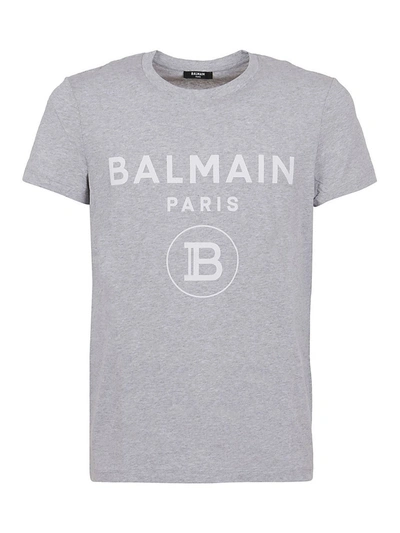 Shop Balmain Logo Lettering Printed T-shirt In Grey