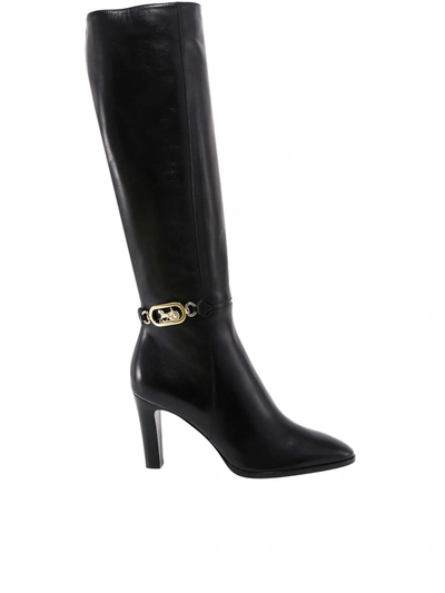 Shop Celine Leather Boots In Black