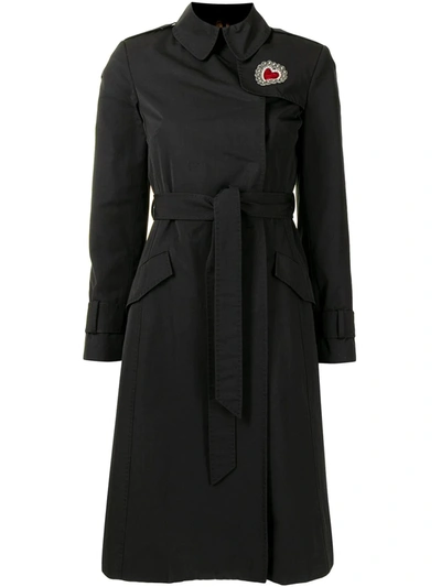 Pre-owned Dolce & Gabbana Heart Patch Double-breasted Trench Coat In Black