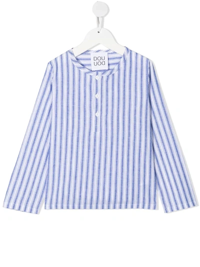 Shop Douuod Striped Cotton-linen Blend Shirt In Blue