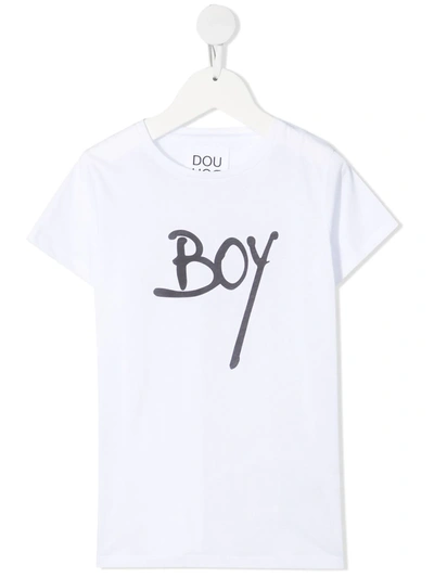 Shop Douuod Boy-print T-shirt In White