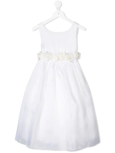 Shop La Stupenderia Floral Embroidered Flared Dress In White