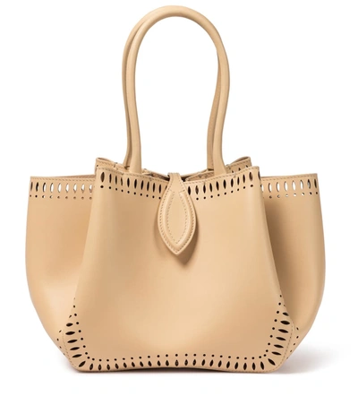 Shop Alaïa Angele 20 Mini Leather Tote In Beige