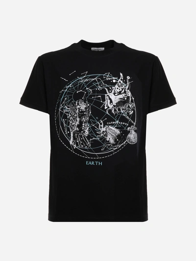Shop Valentino Cotton T-shirt With Zodiac Map Print In Black