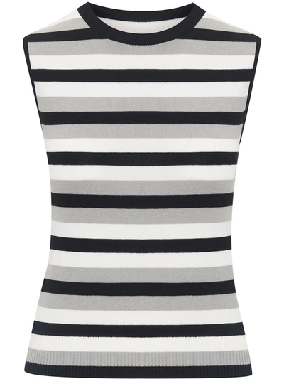 Shop Oscar De La Renta Stripe-pattern Fine-knit Tank Top In Black