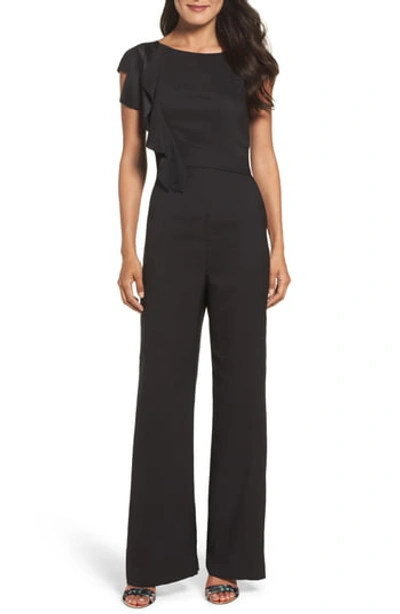 Shop Eliza J Ruffle Sleeve Crepe Jumpsuit In Black