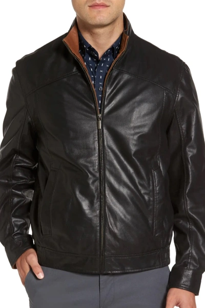 Shop Missani Le Collezioni Contrast Trim Lambskin Leather Jacket In Black/saddle