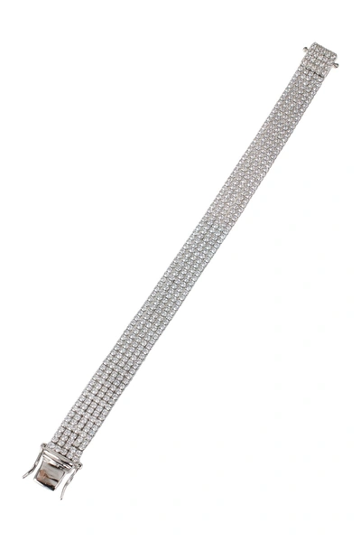 Shop Cz By Kenneth Jay Lane Rhodium Plated Pave Cz Channel Bracelet In Clear/silver