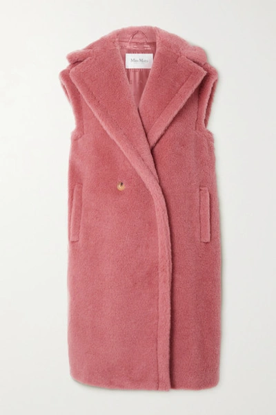 Shop Max Mara Gettata Double-breasted Alpaca-blend Faux Fur Vest In Blush