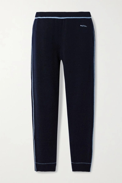 Shop Marni Cashmere And Wool-blend Track Pants In Midnight Blue