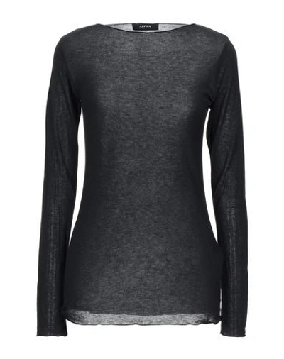 Shop Alpha Studio Woman T-shirt Black Size 6 Viscose, Polyamide, Cashmere, Elastane