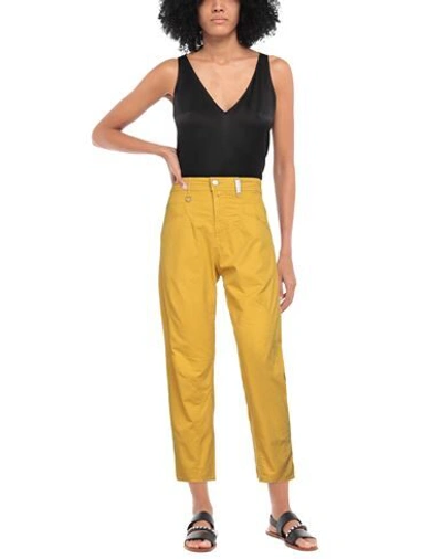 Shop High Woman Pants Ocher Size 12 Cotton, Linen, Elastane In Yellow