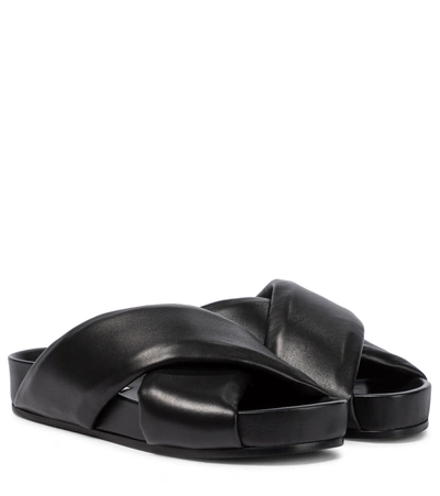 Shop Jil Sander Quilted Leather Sandals In Black