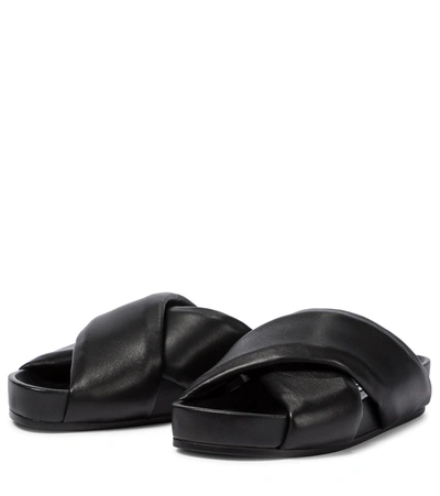 Shop Jil Sander Quilted Leather Sandals In Black