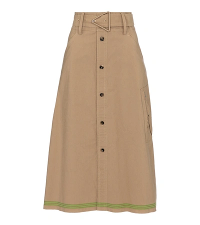 Shop Bottega Veneta High-rise Midi Skirt In Beige