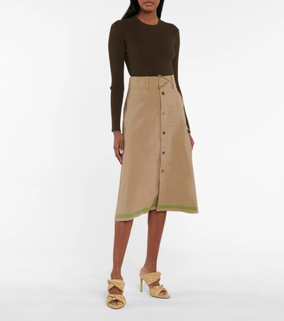 Shop Bottega Veneta High-rise Midi Skirt In Beige