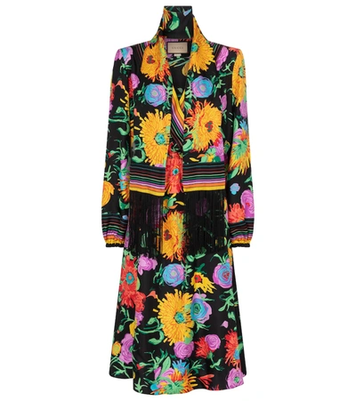 Shop Gucci X Ken Scott Floral Silk Twill Midi Dress In Multicoloured