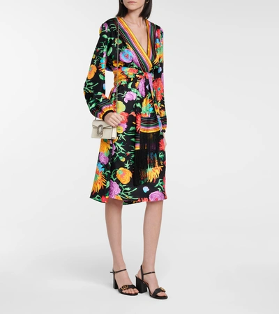 Shop Gucci X Ken Scott Floral Silk Twill Midi Dress In Multicoloured