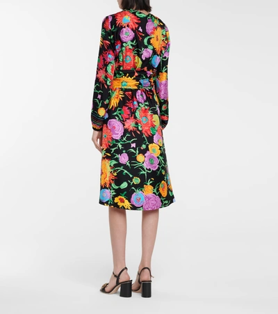 Shop Gucci X Ken Scott Floral Silk Twill Midi Dress In Multicoloured