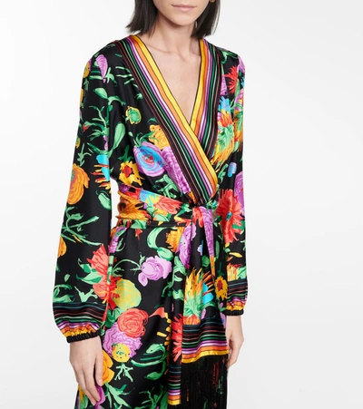 Shop Gucci X Ken Scott Floral Silk Twill Midi Dress In Multicoloured