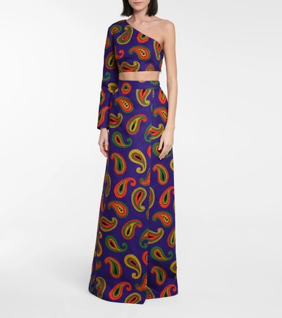 Shop Gucci Paisley Cotton And Linen Maxi Skirt In Purple