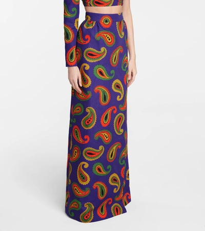 Shop Gucci Paisley Cotton And Linen Maxi Skirt In Purple