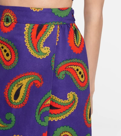 Shop Gucci Paisley Cotton And Linen Maxi Skirt In Purple