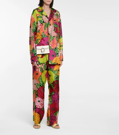 Gucci X Ken Scott Floral-print Silk-twill Pyjamas In Burgundy Multi