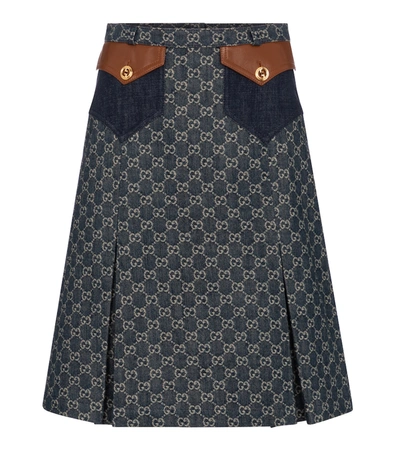 Shop Gucci Gg Jacquard Denim Midi Skirt In Blue